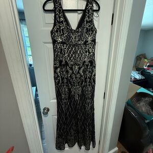 Elegant Black and Silver Evening Dress